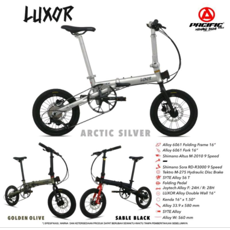 Sepeda Lipat 16 inch Pacific Luxor Alloy 9 Speed Shimano Hydrolic Double Disc Brake