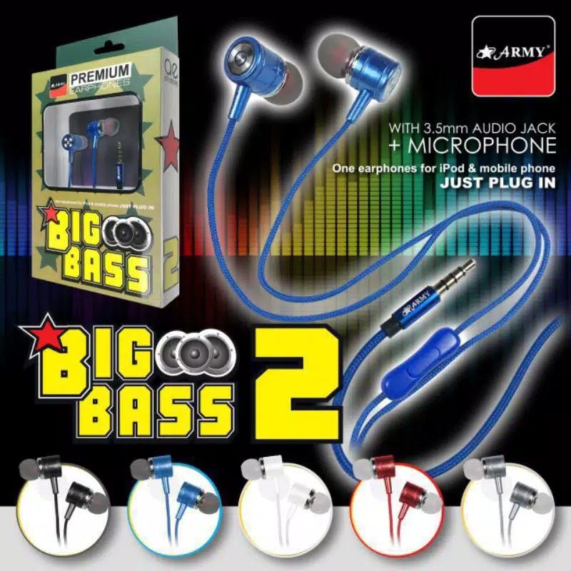 HEADSET ARMY BIG BASS HANDSFREE EARPHONE ARMY BIG BASS