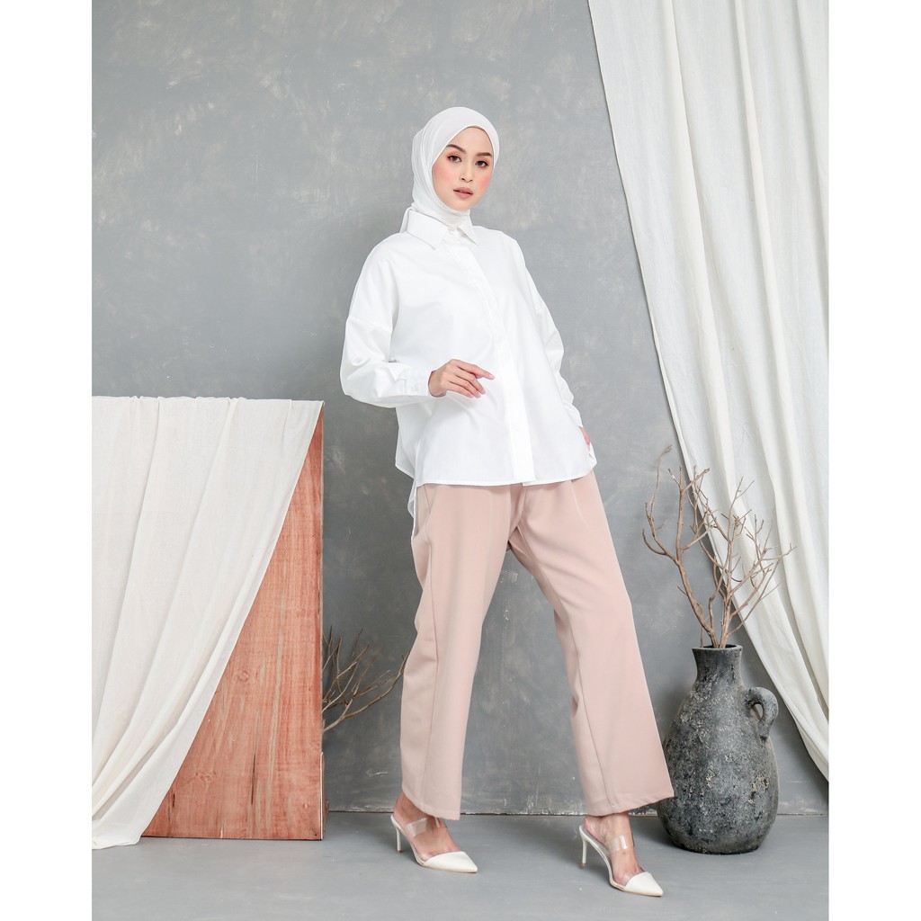EVONNE Letty Shirt White Hide Button Basic Oversize Pattern LD109 E03-04 ALLSIZE M fit to L-4