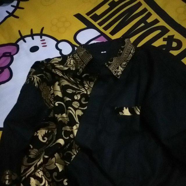 Risna Batik Hrb026 Kombinasi Batik Polos Warna M L Xl Pendek Batik Prada Pekalongan Masa Kini Keren