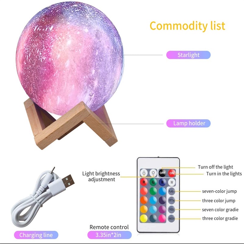 Lampu Meja Pajangan Meja 16 warna dengan Remote lampu emergency mati lampu lilin Tidur 3D Galaxy Bulan Planet Night Light Lamp 16 Color Moon Lamp Galaxy Lamp LED 3D Moon Light Lava Lamp, Star Lamp Moon Night Light Gifts Birthday Gifts Hadiah ulang tahun