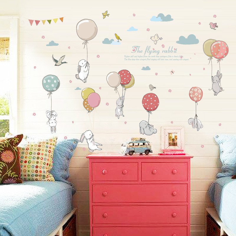 Reliza Wall Sticker Flying Rabbit Ballon Stiket Dinding LDR