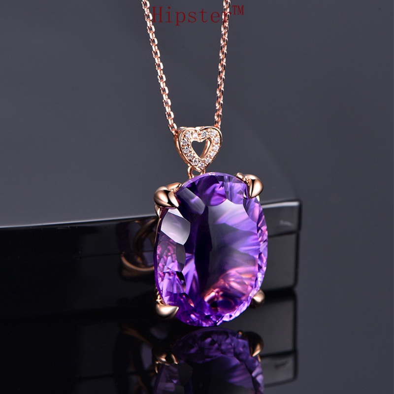 Popular Elegant Heart-Shaped Diamond Amethyst Pendant Necklace