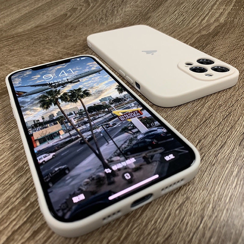 Case Pelindung Lensa Penuh Bahan Silikon Cair Bentuk Kotak Tahan Banting Untuk iphone 13 pro 12 11 pro max xs max xr x xs 7 8 plus