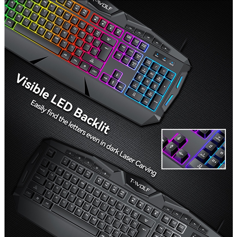 SKU-1284 KEYBOARD MOUSE GAMING TWOLF TF390 LED BACKLIGHT T-WOLF TF-390