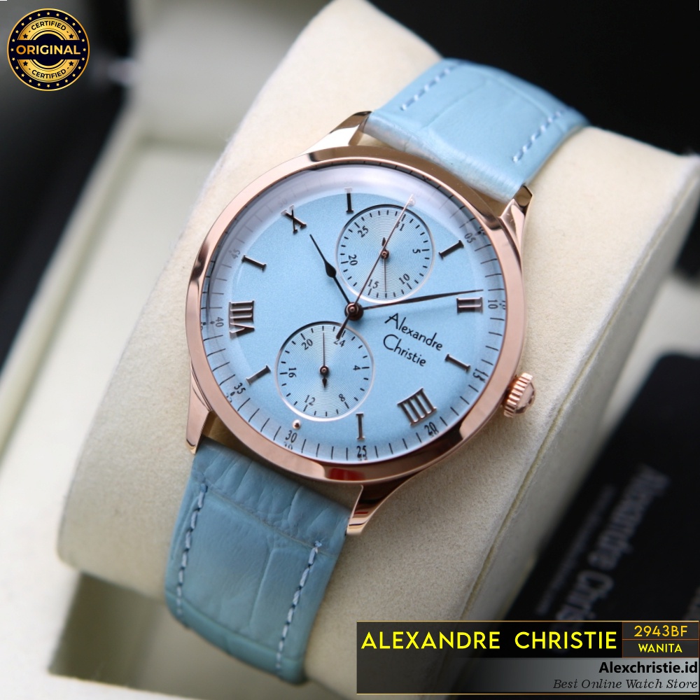 Jam Wanita Alexandre Christie AC 2943 BF Light Blue Leather Original