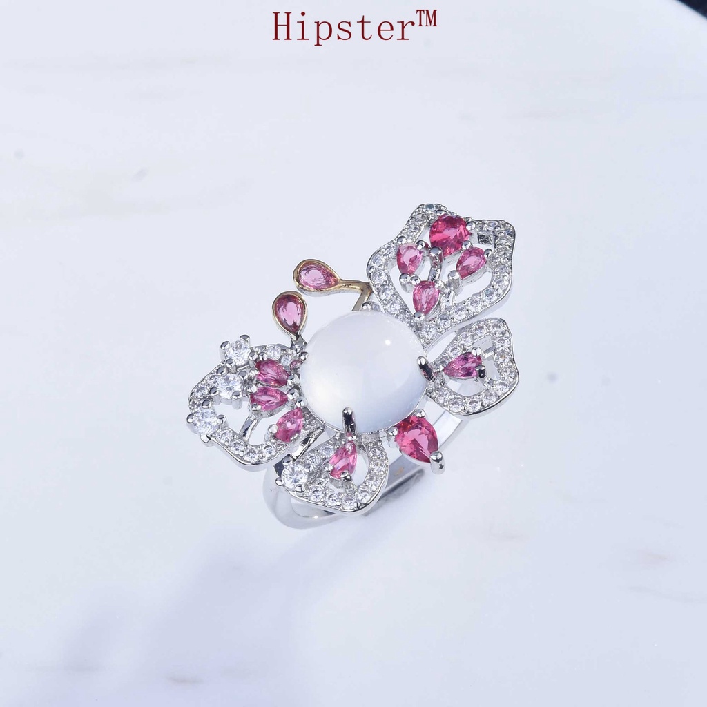 Fine Jewelry Design Exquisite Natural Red Treasure Jade Butterfly Ring