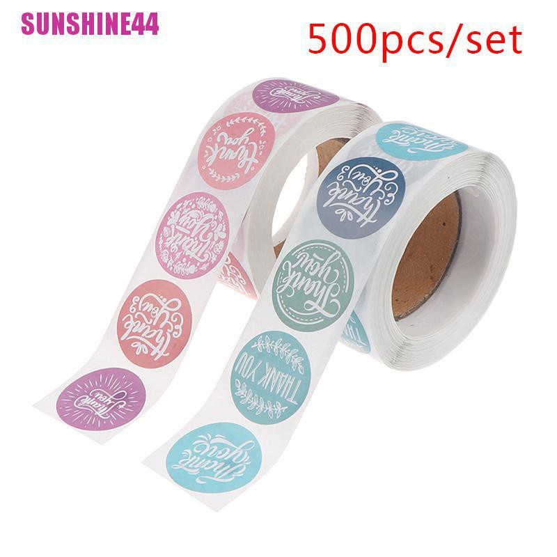 (Sunshine44) 500pcs Stiker Label Bulat Tulisan Thank You Bahan Kertas Kraft Untuk Scrapbook