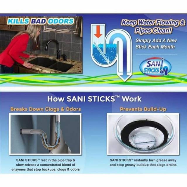 Sani Stick Drain isi 12batang / Pembersih Saluran Air Pembuangan, Batangan Anti Bau/Tersumbat
