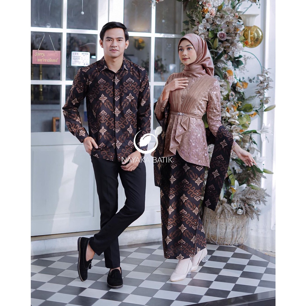 NAYAKA BATIK | Batik Couple Aretha Aufa Tulle Mutiara Kombi Tutu Model Kekinian | Setelan Kebaya Wanita Terbaru | Kebaya Tunangan | Kebaya Wisuda Remaja 2022 | Couple Brokat Free Slendang | Kebaya Couple Aveena