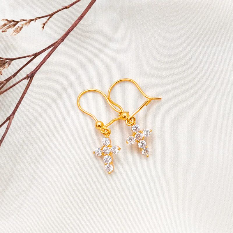 anting salib permata anting ganting emas asli kadar 875