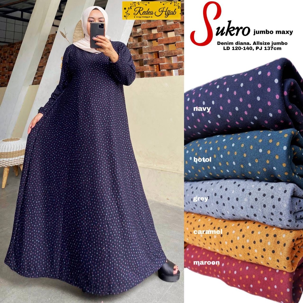 Gamis Harian Jumbo Ld120 Ld 130 140 Sukro Series Gamis Muslimah Motif Polkadot Big Size Jumbo XXXXL