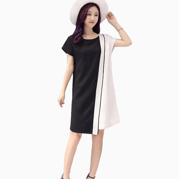 Termurah Mini Dress Lengan Pendek Gaya Korea Model Terbaru - Jfashion Elika - Hitam, M
