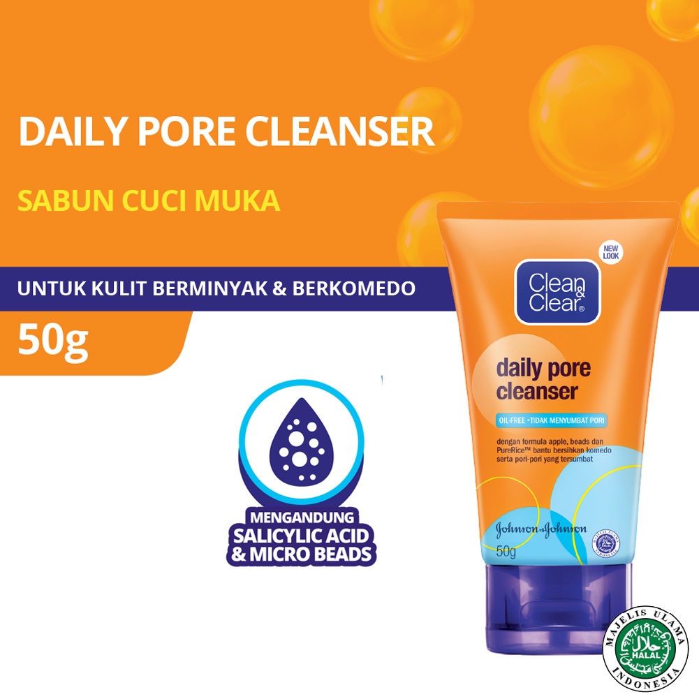 CLEAN &amp; CLEAR Daily Pore Cleanser - Active clear Sabun Wajah 50gr/ 100gr