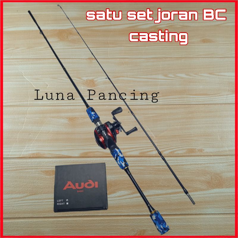 satu set joran pancing spinning bc casting baitcasting fiber solid medium kuat murah