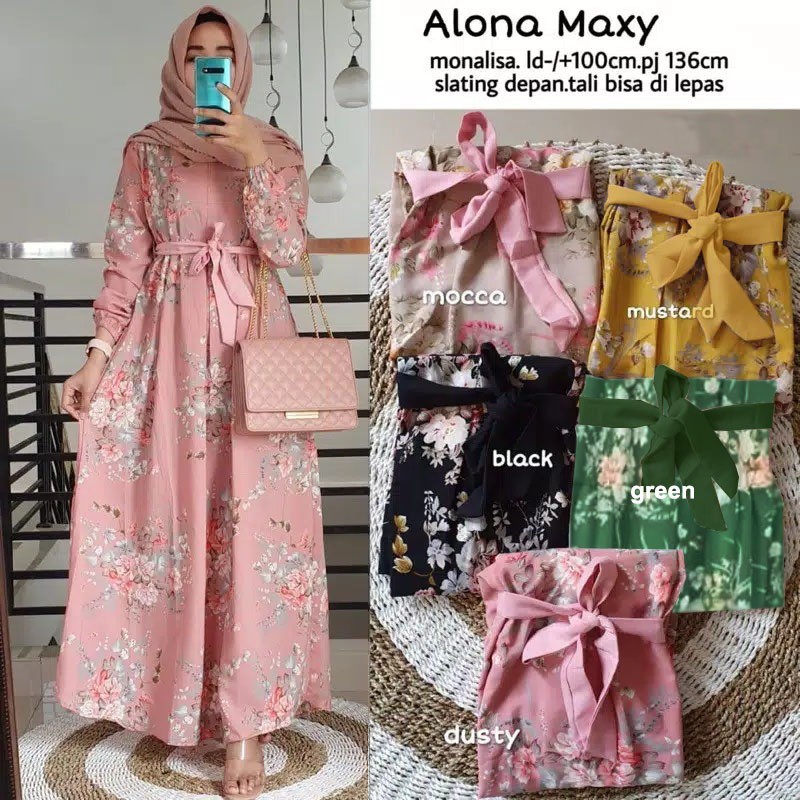 MAXI ALONA POLOS (5WARNA) dress tutu polos,  maxi jumbo, maxi monalisa, gamis sakura, bestseller leb