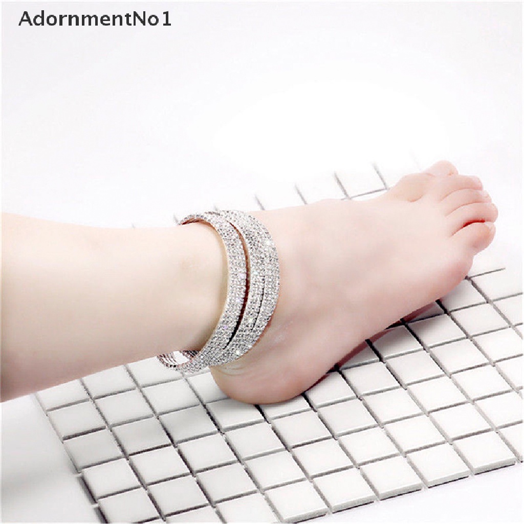 (AdornmentNo1) Gelang Kaki Rantai Multilayer Aksen Kristal + Berlian Imitasi Untuk Perhiasan Wanita / Pantai