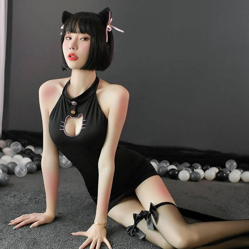 【Wetrose】Sexy Lingerie Uniform Temptation Sexy Japanese Cosplay Cat Girl Transparent Nightgown Lingerie