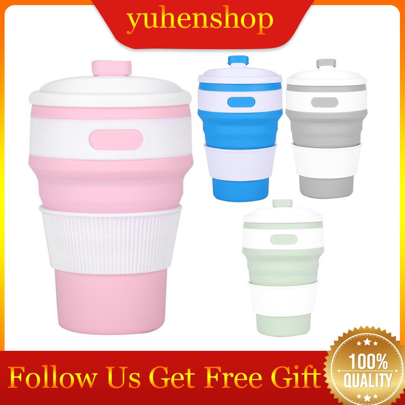500ml Collapsible Silicone Coffee Cup Mug Reusable Travel Foldable Leak Proof Shopee Indonesia
