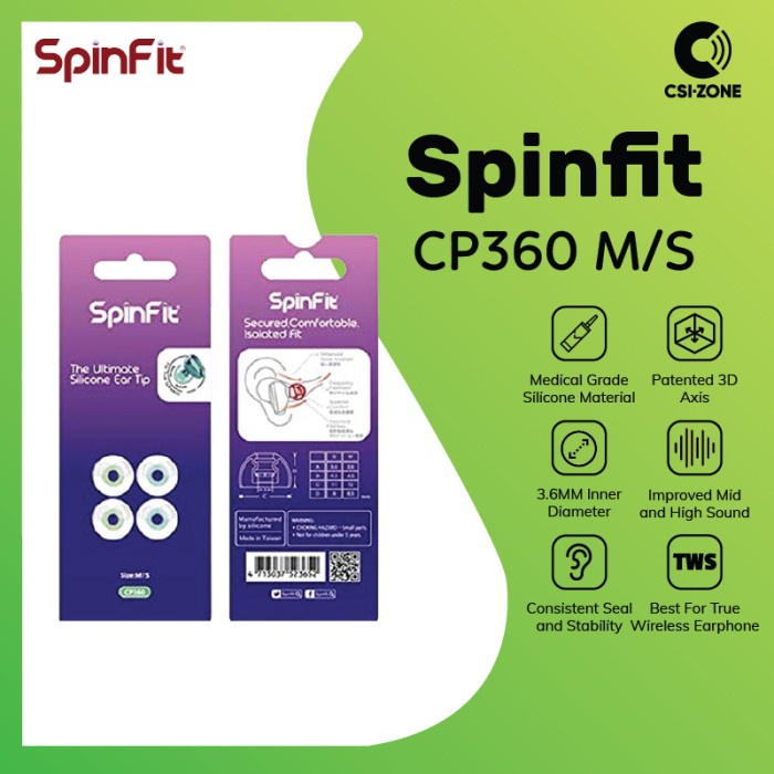 Spinfit Cp360 Earphone Eartips Replacement 2 Pairs - M / S