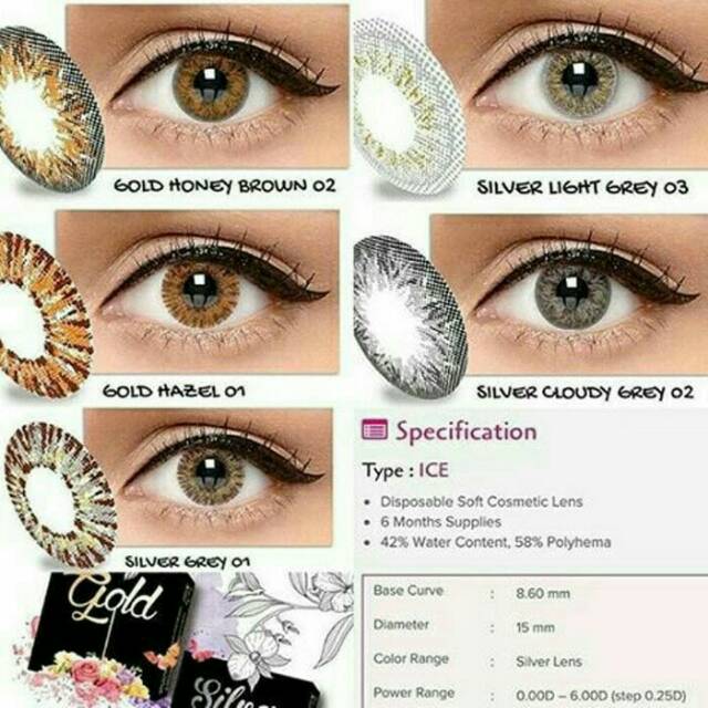 ice silver softlens warna diameter besar tanpa pinggiran hitam mirip nobluk ready minus