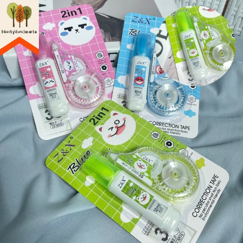 

Tipex Set Cair Kertas Warna Pastel Correction Tape 2 in 1 Tip ex Niall Correction Roll and Cair Motif Lucu Imut Terbaru