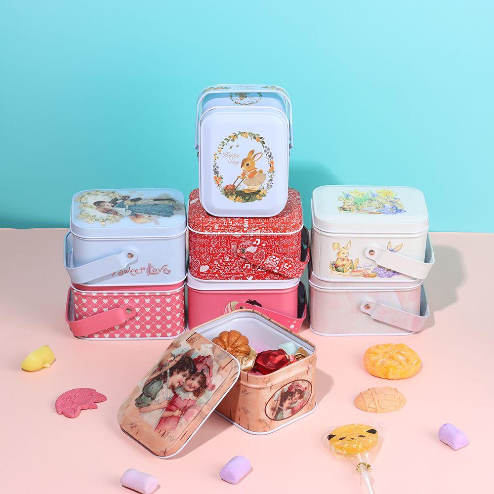 TOP Tinplate Box Gift Cookie Wrapping Dengan Tutup Vintage Hand-held Can