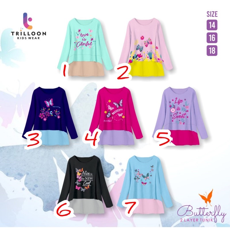 RAF TRILLOON Butterfly 2 Layer Tunik Tunic Dress Midi Kupu-Kupu Kaos Pakaian Baju Atasan Anak Peremp