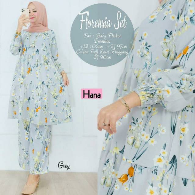 Florensia setelan tunik dan celana motif bunga