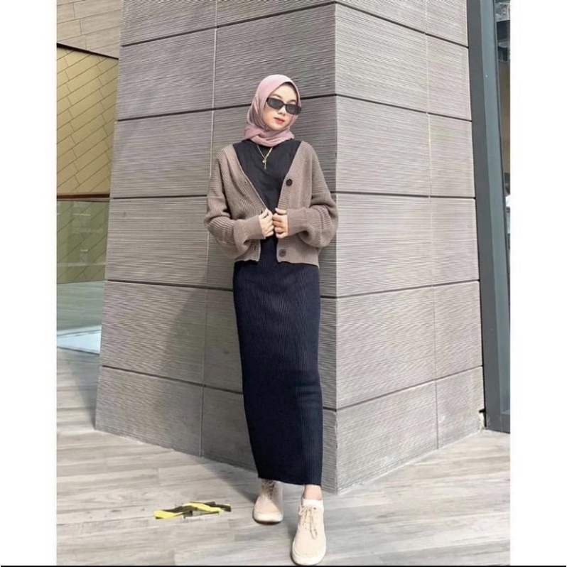 rok span rajut /rok rajut [premium] tebal-Hitam