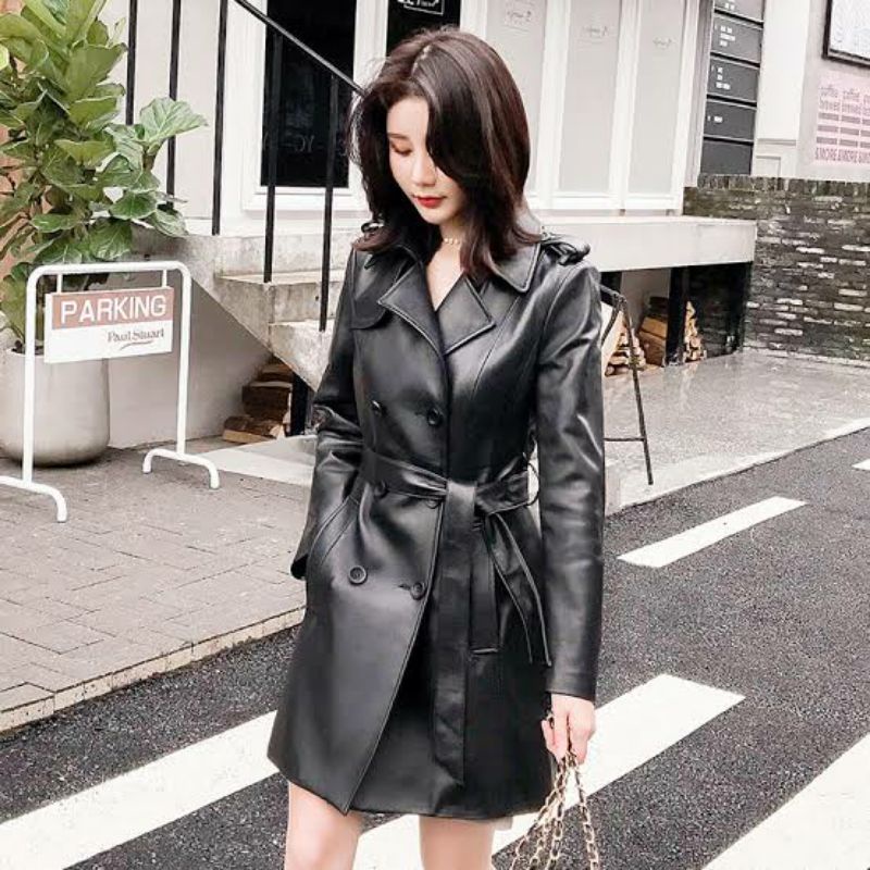 Jaket Kulit Wanita Leather Blazer Office Looks