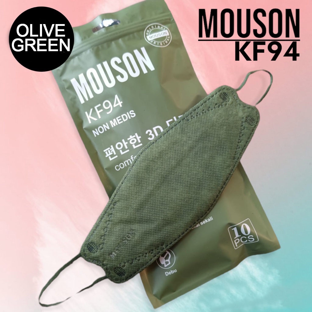 MOUSON KF94 3D MASKER KOREA DARK GREEN ARMY / KF94 PER PACK ISI 10