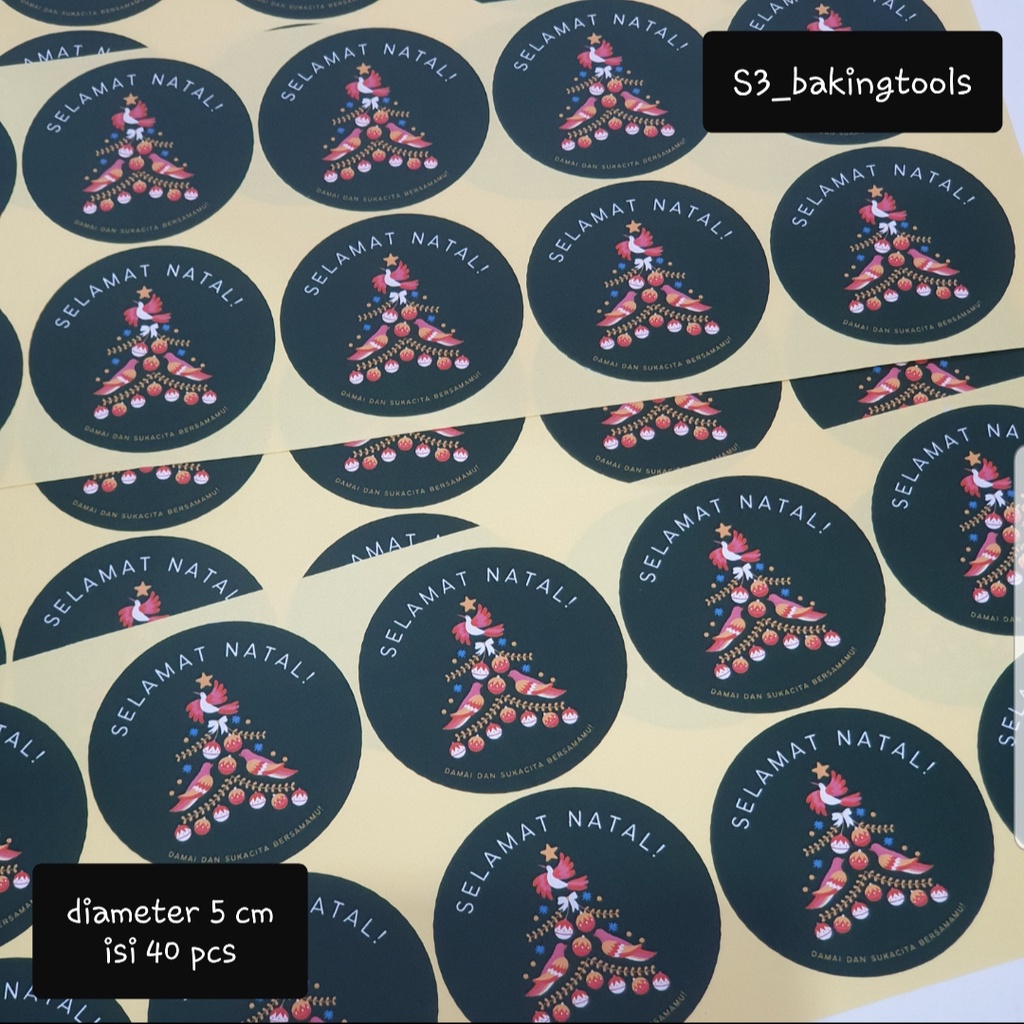 

Sticker label natal christmas dark green isi 40 pcs