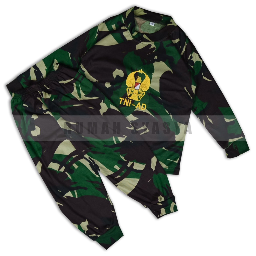 Setelan Baju Kaos Training Anak KIDS ARMY TNI-AD TANGAN PANJANG Bahan Double 30S Piyama Loreng Tenta