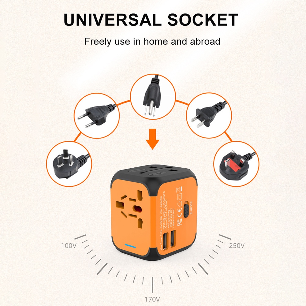 Adapter Konverter Power Socket Listrik EU UK US AU Plug Internasional Universal Dengan 2 USB Charging 5V 2.4A