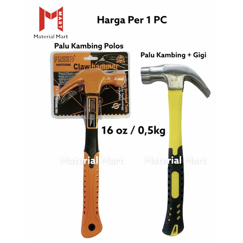 Palu Kambing 16oz Gagang Karet | Palu Gagang Fiber 16 oz | Palu Gigi | Material Mart