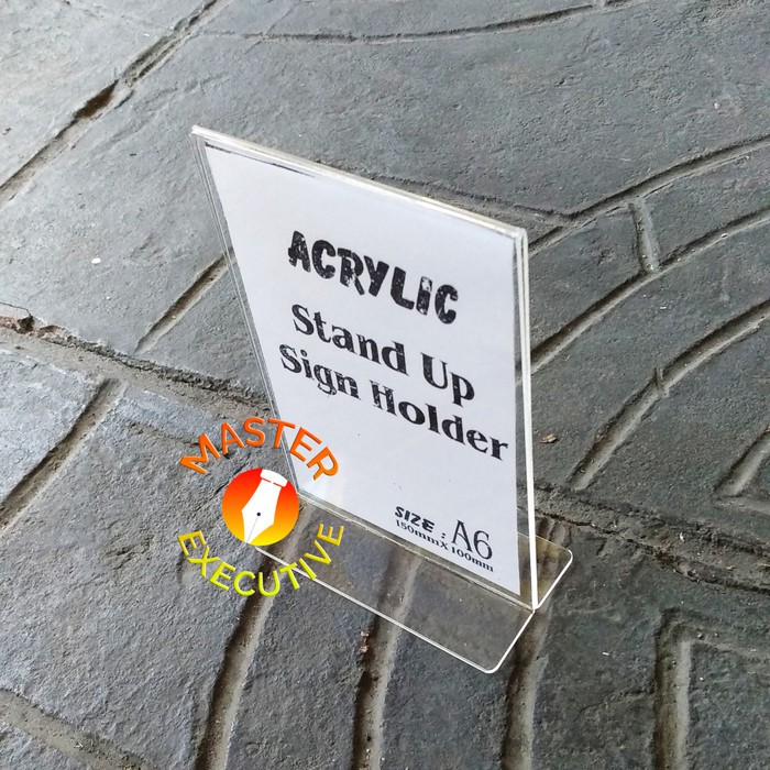 Akrilik A6 Tipe T / Stand Up Vertical Acrylic Sign Holder Nomor Meja Restoran Kafe Menu