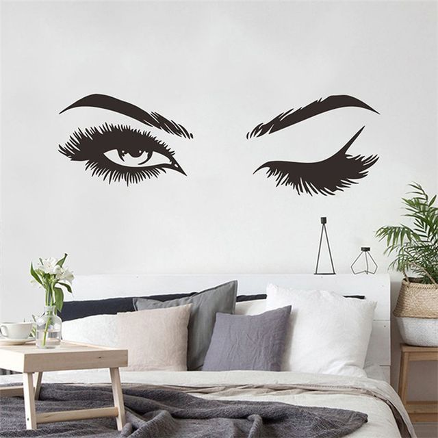 3d Fashion Bulu Mata Bros Rumah Hias Pretty Eyelashes Eyes Wall Decal Untuk Kamar Tidur Cewek Ruang Tamu Stiker Wallpaper Dekorasi Rumah Wanita Kecantikan Stiker Dinding DIY Wall Decal