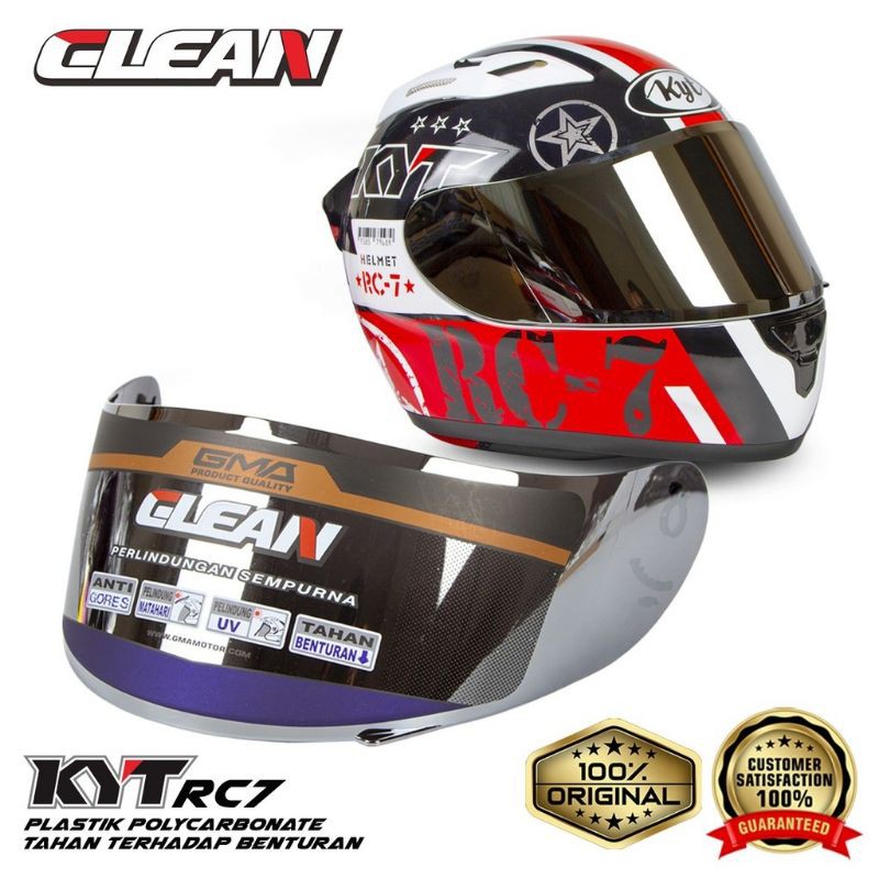 KACA VISOR FLAT KYT R10 RC7 K2R GMA Iridium Silver Light Smoke Pelangi Clear Bening Clean