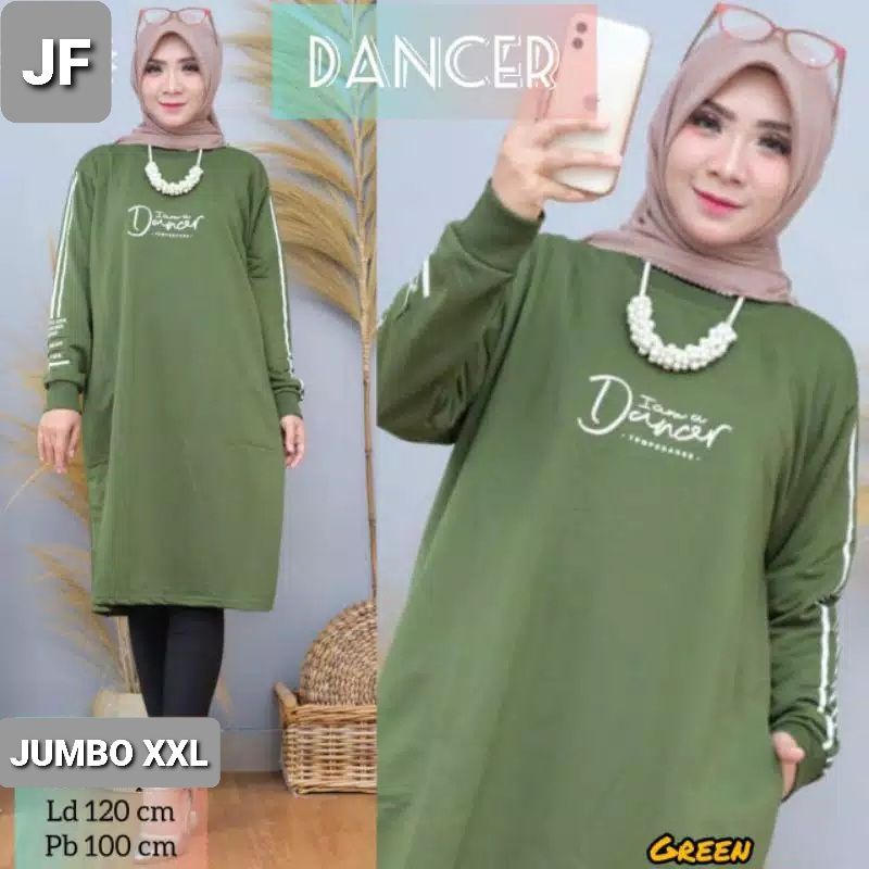 JF Tunik Kaos Wanita Jumbo Lengan Panjang Dewasa Terbaru DANCER LD 120 PB 100