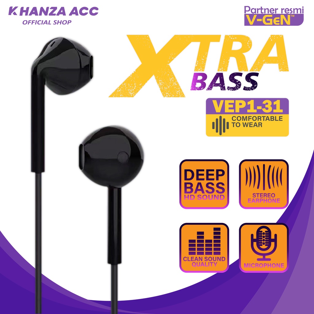 KHANZAACC VGEN VEP1-31 Wired Earphone Xtra Bass 1 Box 30 Pcs