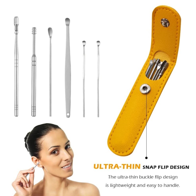 Korek kuping Set 6pcs Stainless Steel Kualitas Bagus plus Dompet bisa jadi gantungan kunci cocok untuk sovenir pernikahan DEDOMON Set Pembersih Telinga Korek Kuping 6 PCS CW36 cureg tahi kuping 6Pcs Ear Cleaner Wax Removal For Cleaning Clean Your Ears