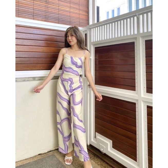 ONE SET KULOT PATTERN // SETELAN TANKTOP FLOWERY-Kuning muda vanesa