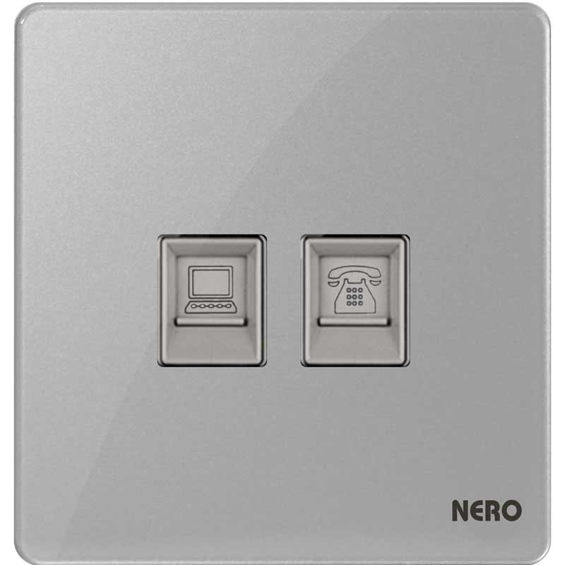 PRECIOSA I9PHPC-Grey Stop Kontak 2 Gang Telephone + 2 Gang Data Outlet CAT 5 NERO