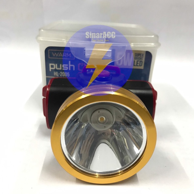 Senter kepala push on HL-2005 5W LED charge PUTIH / KUNING