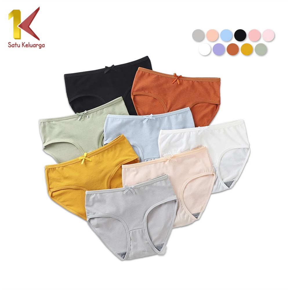 1K Celana Dalam Wanita P84 Pakaian Dalam Kolor Bahan Katun Pita Polos Cewek CD Wanita Sexy