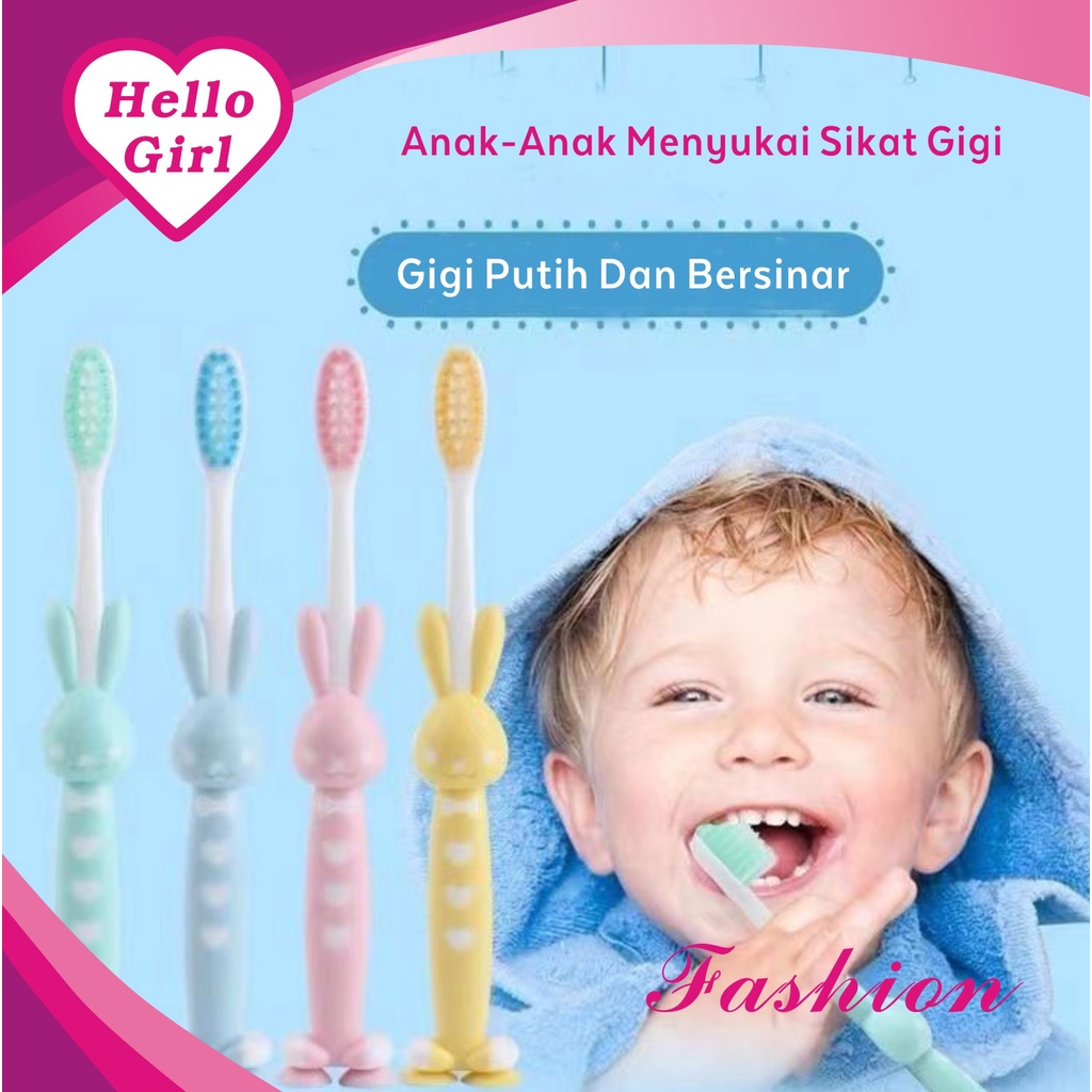 (Hello Girl)D27 4pcs/Set Sikat Gigi Anak Sikat Gigi Bulu Halus Motif Beruang Import