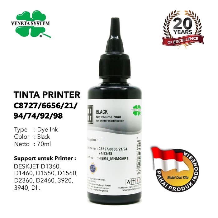 TINTA REFILL ISI ULANG BOTOL INFUS PRINTER HP 70ML - SET CMYK