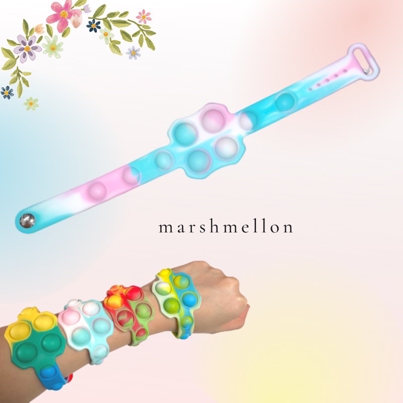 Gantungan Kunci Pop It & Gelang Pop It Pastel Rainbow | Pop It Gurita | Princess Key Chain (Snow White Cinderella Aurora Belle) | Pop It Warna Lilac Pink Tosca Fidget Key Chain Macaron-Gelang Pink-Biru