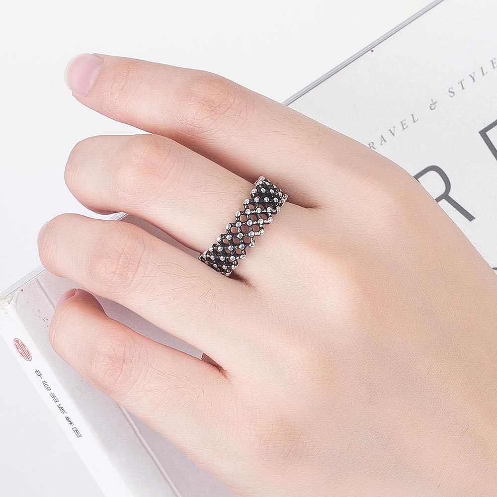 cincin perak 925 asli untuk wanita/Cincin yang Dapat Disesuaikan Berongga Perhiasan Retro Sederhana JZ00079